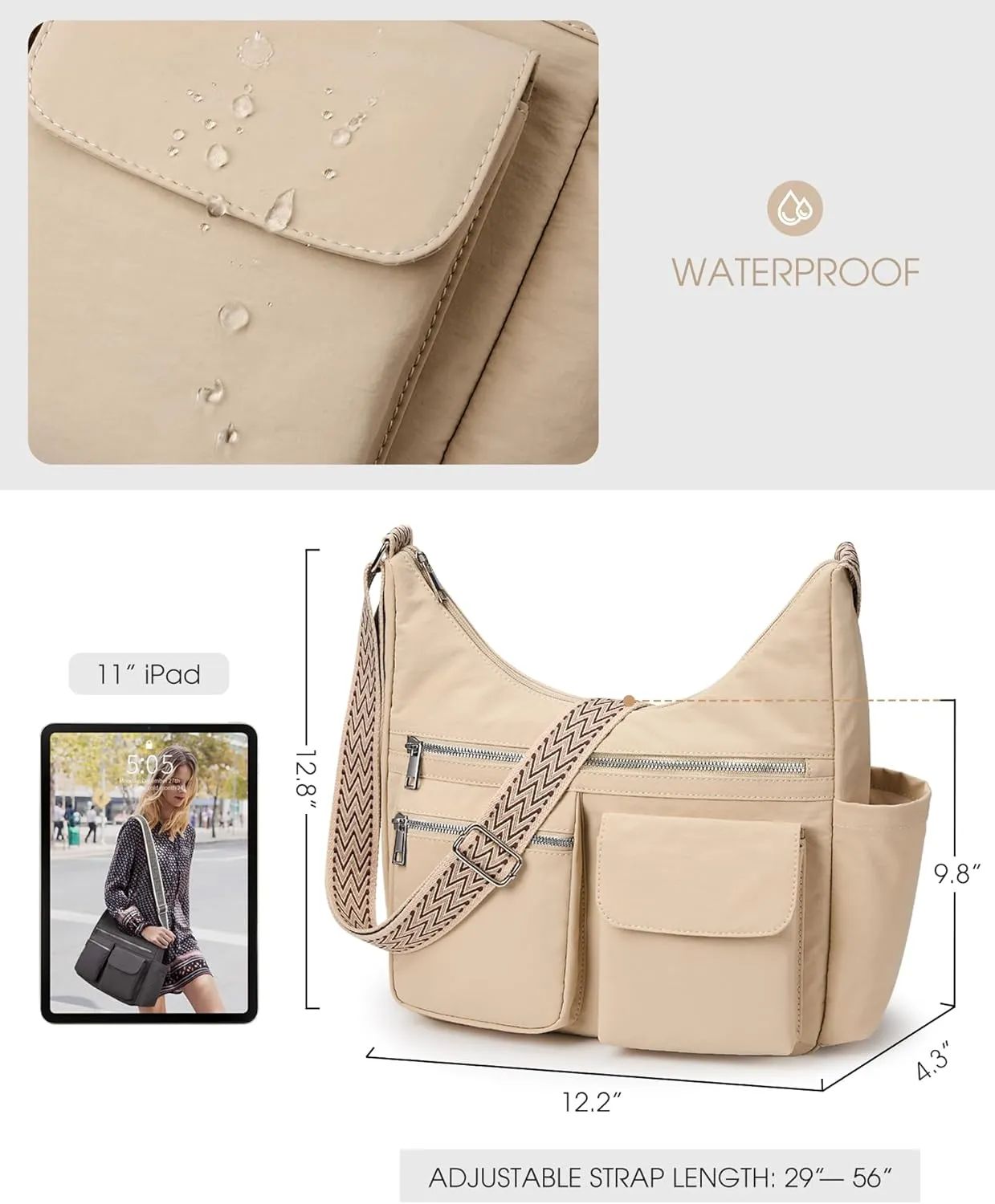 KALIDI Nylon Crossbody Bags for Women Trendy Cross Body Purse with Multiple Pockets For Ladies Casual Work Travel