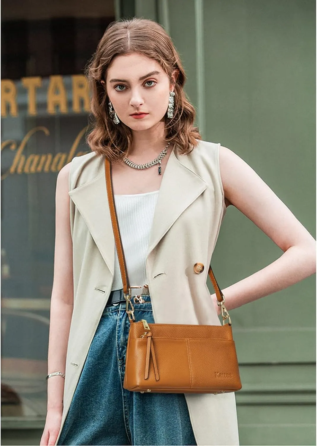 Kattee Leather Crossbody Bags for Women, Small Wristlet Purses for Women