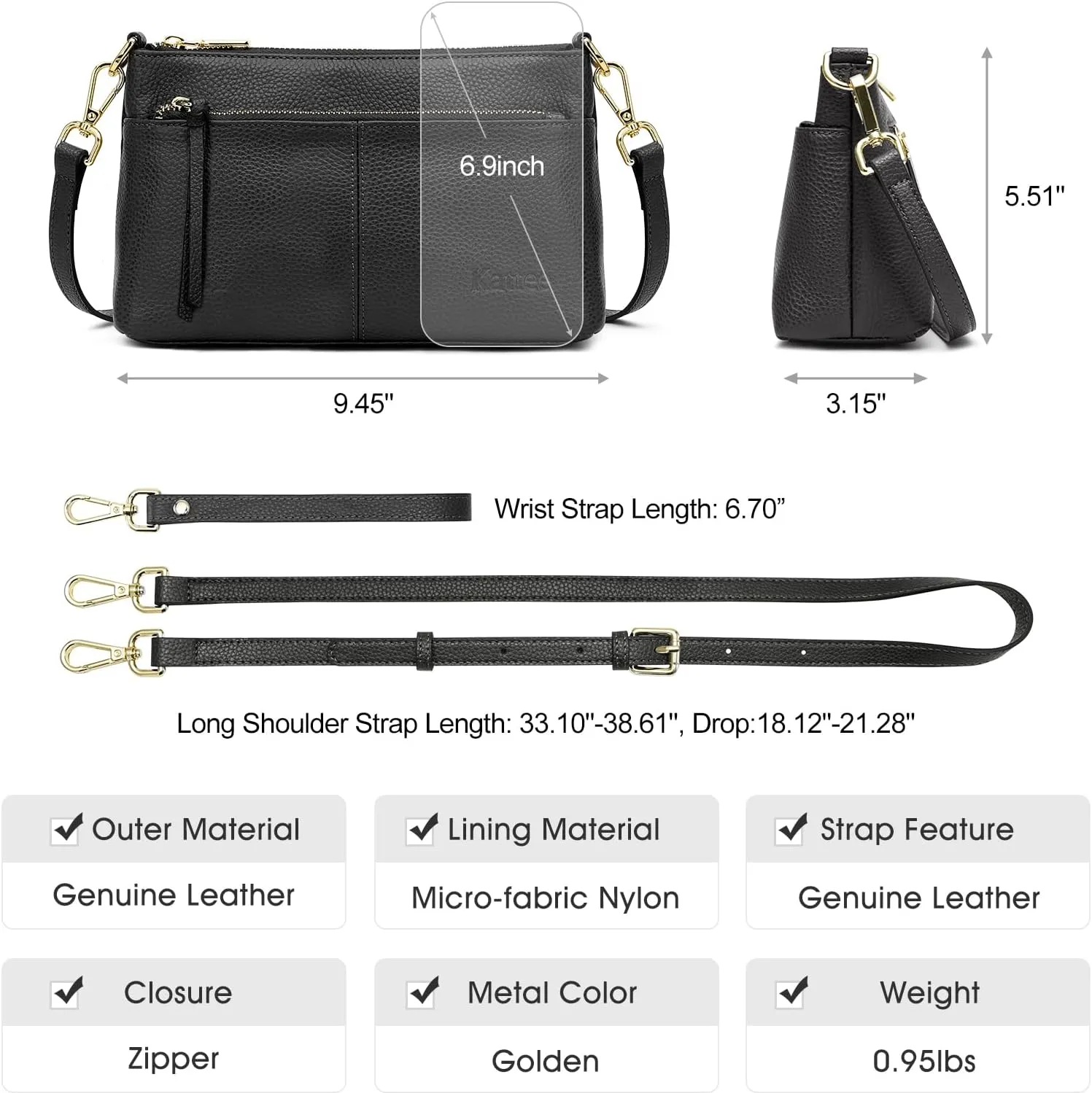 Kattee Leather Crossbody Bags for Women, Small Wristlet Purses for Women