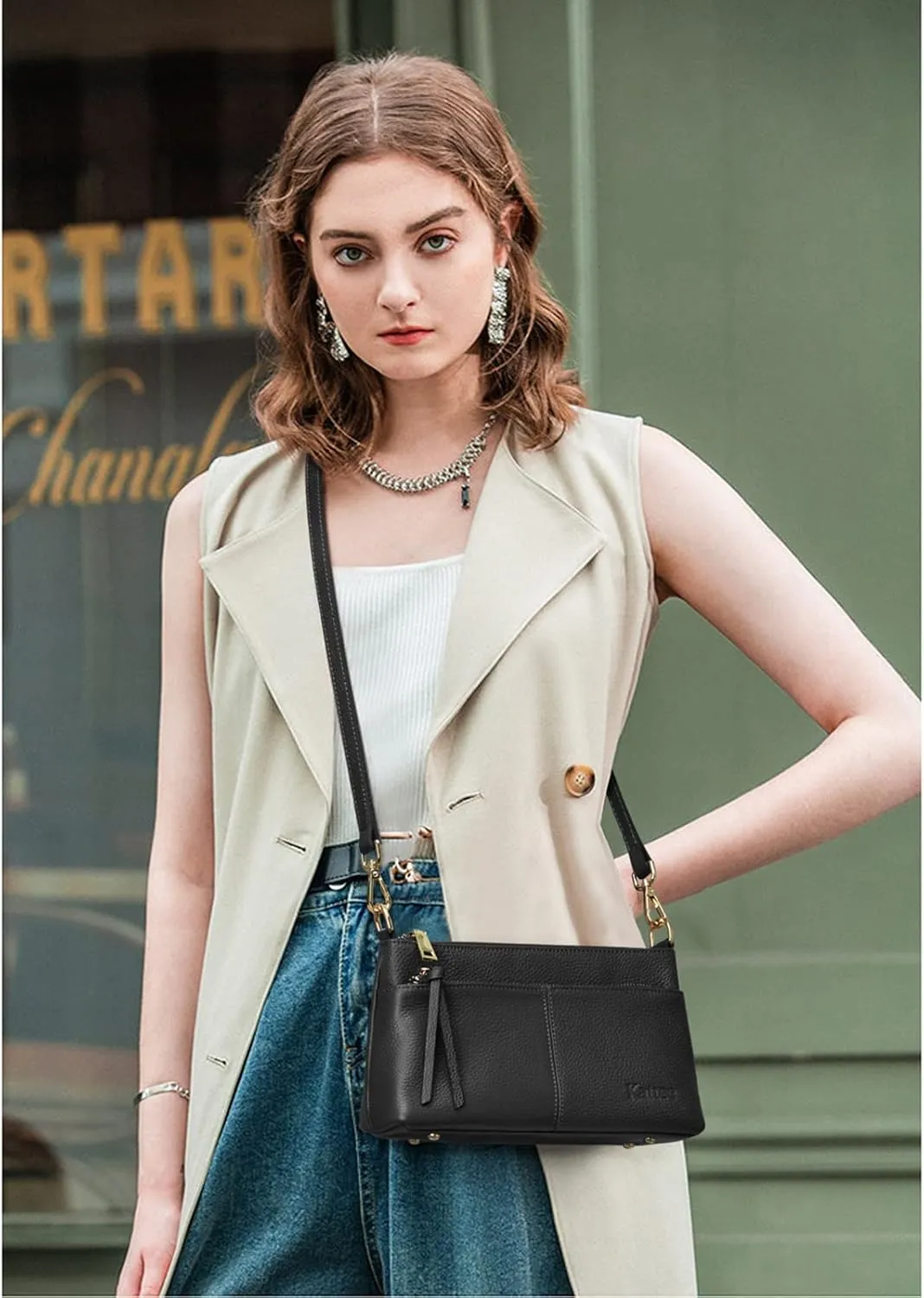 Kattee Leather Crossbody Bags for Women, Small Wristlet Purses for Women