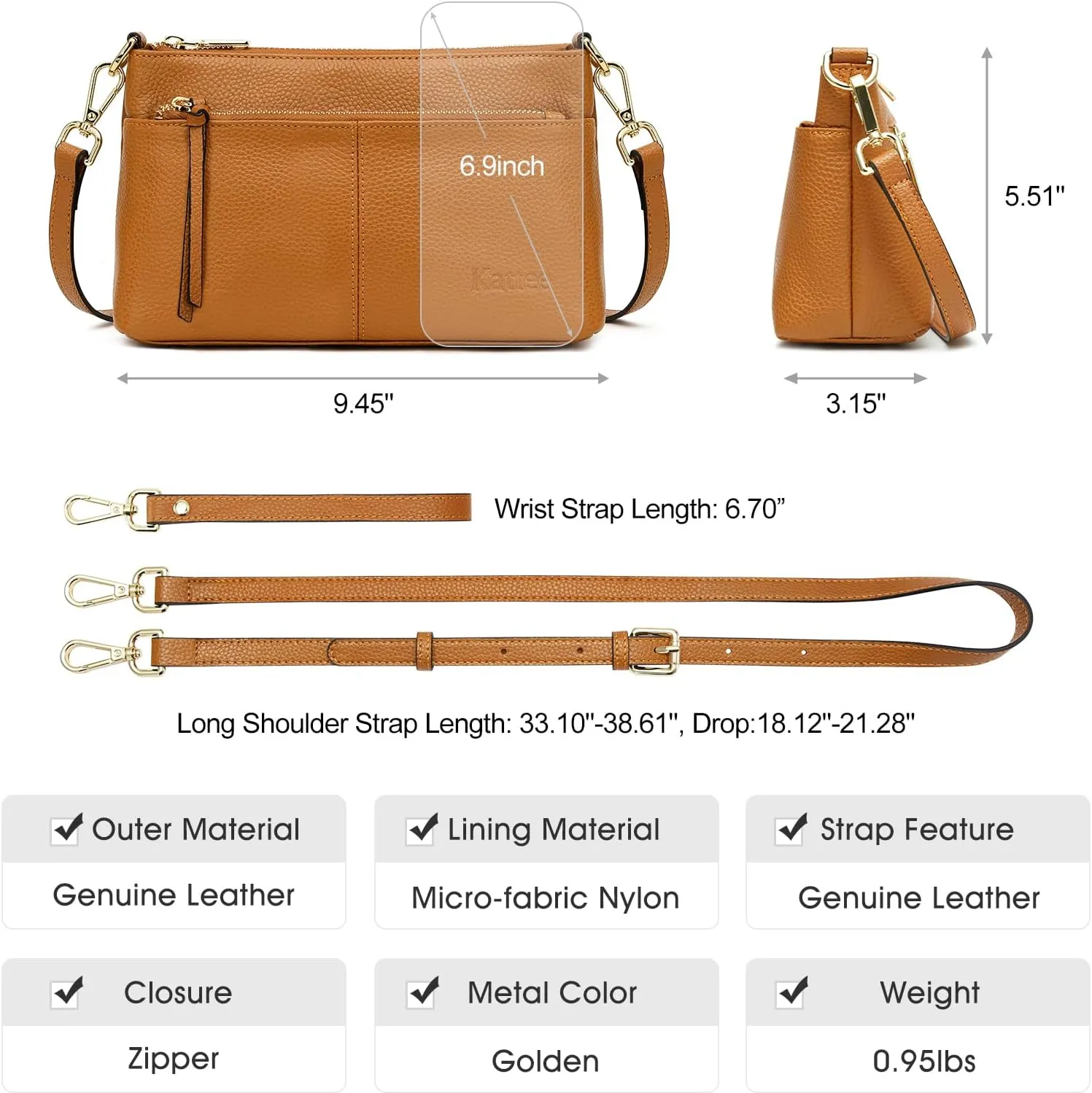 Kattee Leather Crossbody Bags for Women, Small Wristlet Purses for Women
