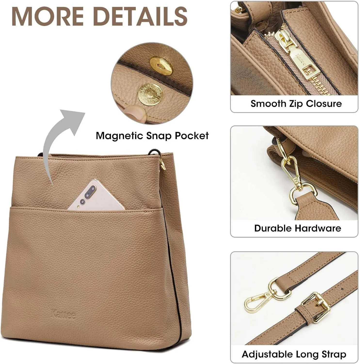 Kattee Leather Handbags for Women, Soft Shoulder Tote Crossbody Purses Bucket Bags with 2 Straps