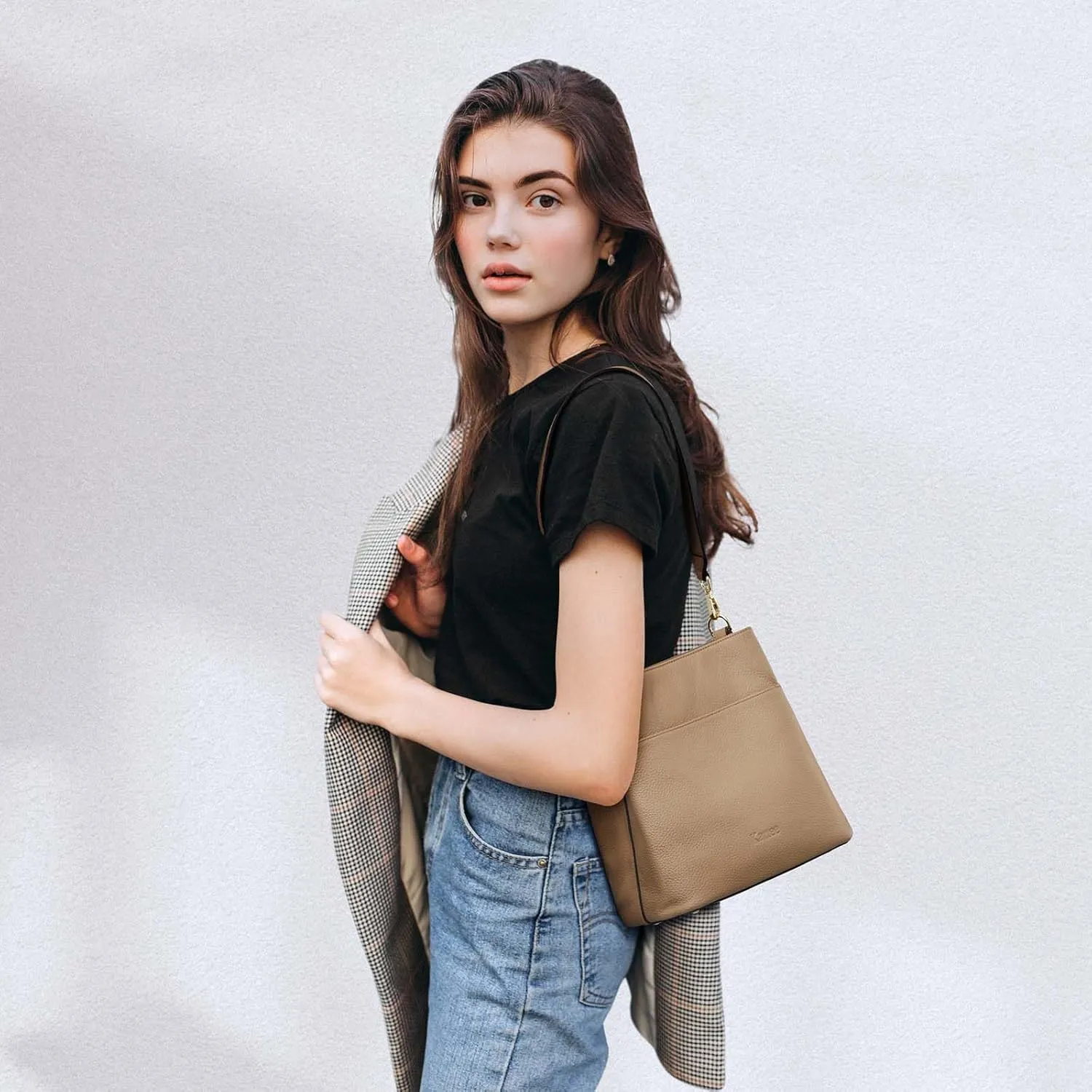Kattee Leather Handbags for Women, Soft Shoulder Tote Crossbody Purses Bucket Bags with 2 Straps