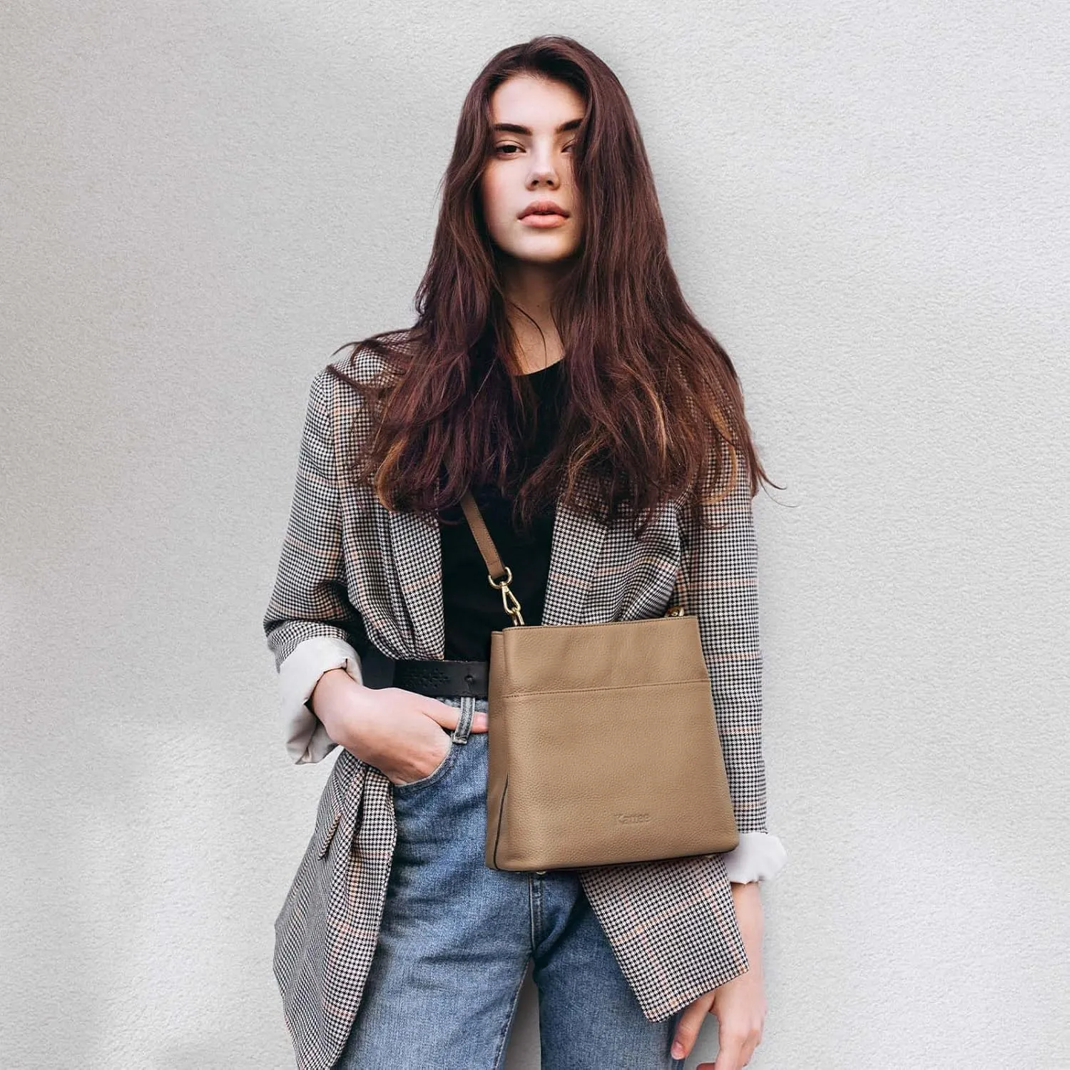 Kattee Leather Handbags for Women, Soft Shoulder Tote Crossbody Purses Bucket Bags with 2 Straps