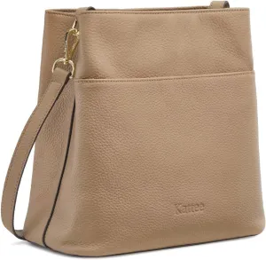 Kattee Leather Handbags for Women, Soft Shoulder Tote Crossbody Purses Bucket Bags with 2 Straps