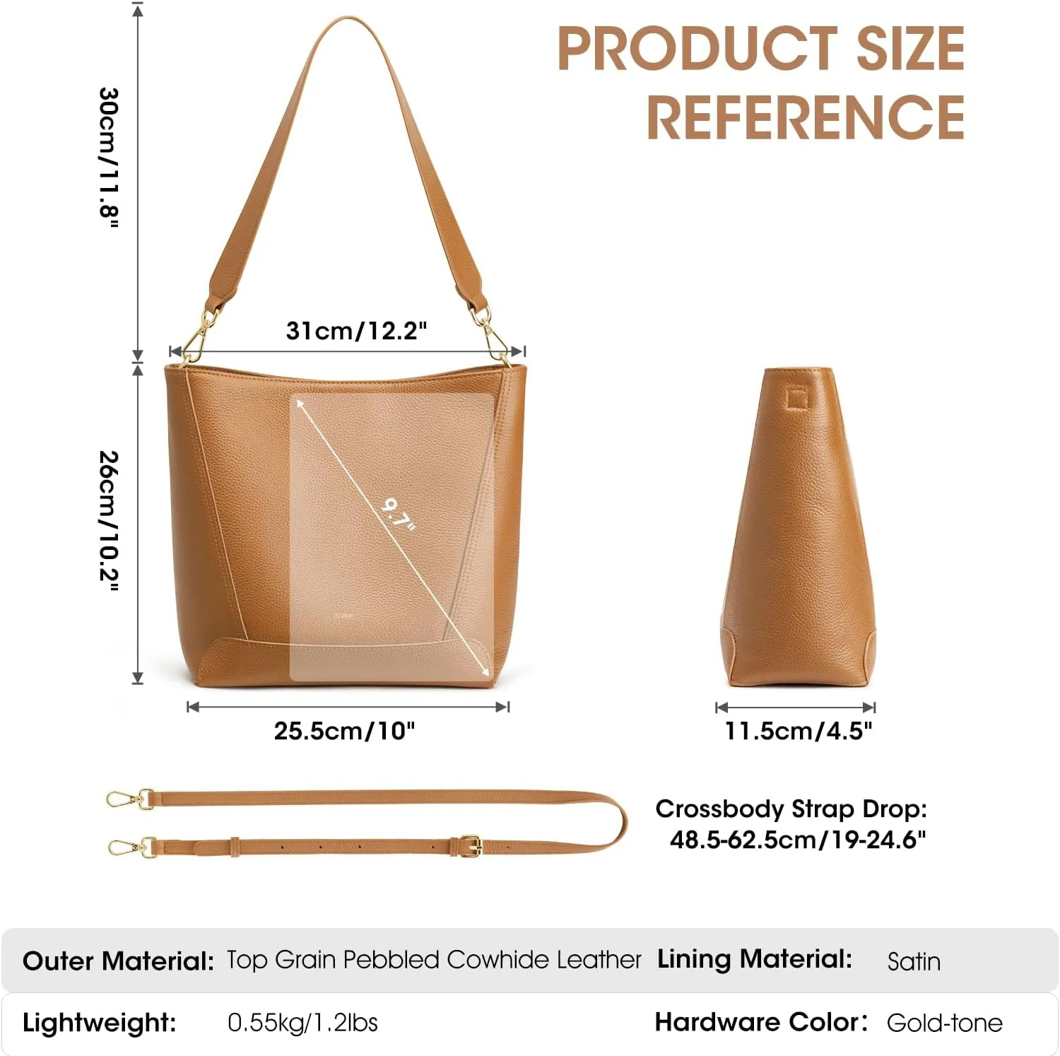 Kattee Leather Purses and Handbags, Medium Bucket Bags for Women, Top Grain Leather Tote Shoulder Crossbody with 2 Straps