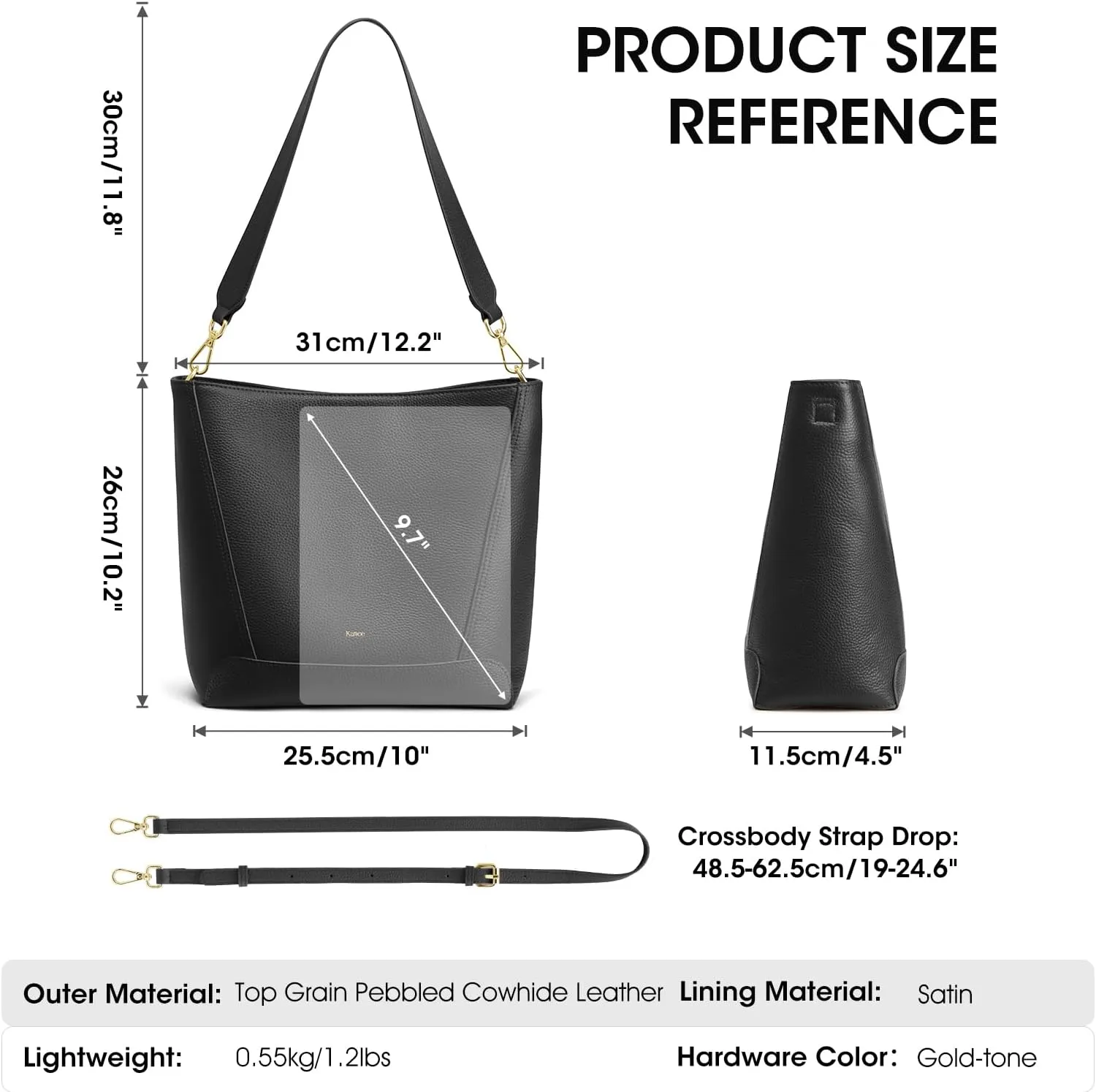 Kattee Leather Purses and Handbags, Medium Bucket Bags for Women, Top Grain Leather Tote Shoulder Crossbody with 2 Straps