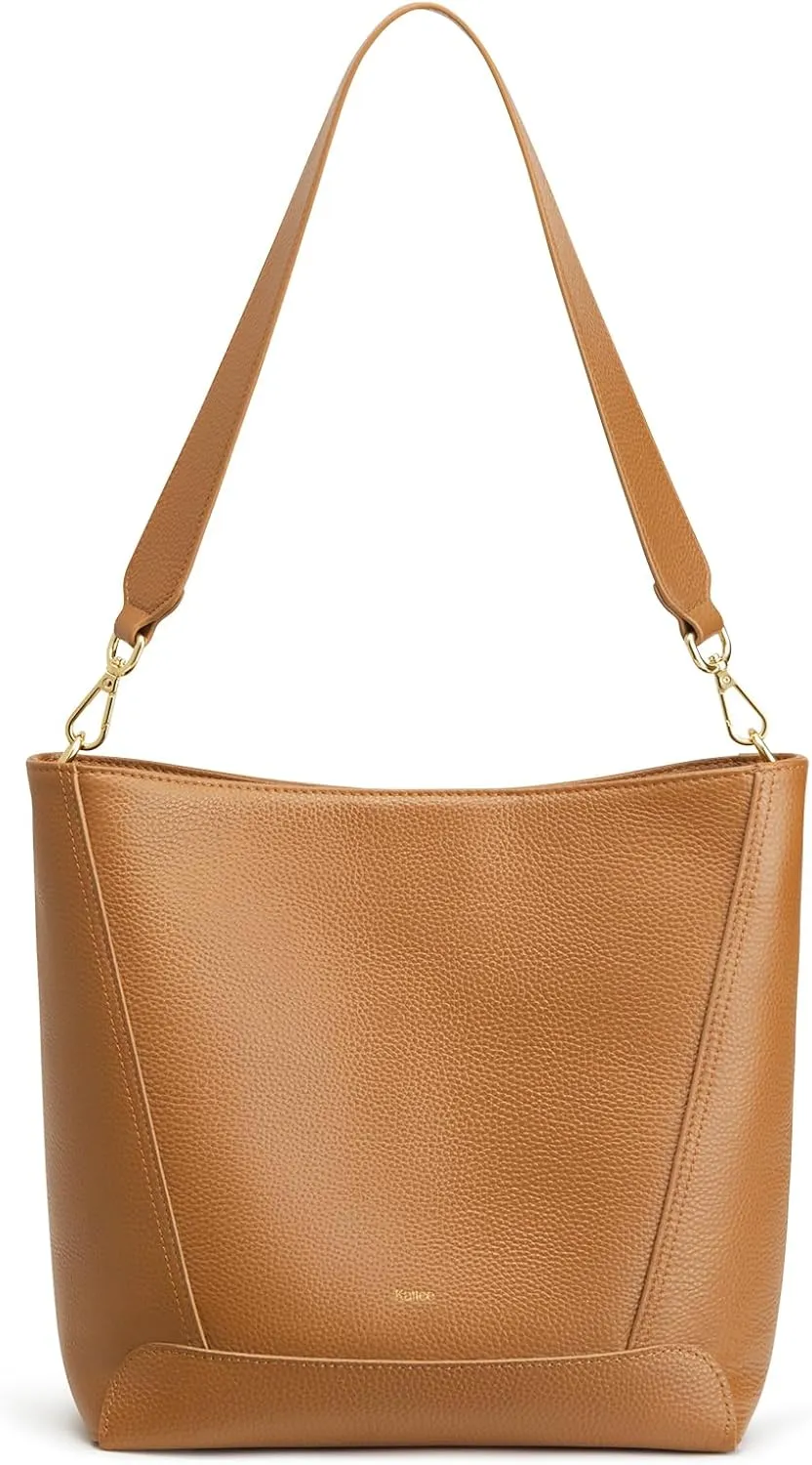 Kattee Leather Purses and Handbags, Medium Bucket Bags for Women, Top Grain Leather Tote Shoulder Crossbody with 2 Straps