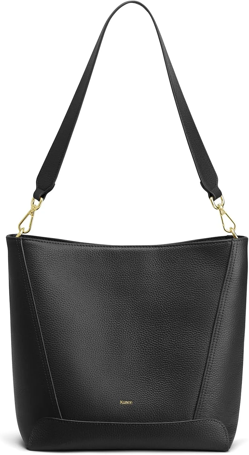 Kattee Leather Purses and Handbags, Medium Bucket Bags for Women, Top Grain Leather Tote Shoulder Crossbody with 2 Straps