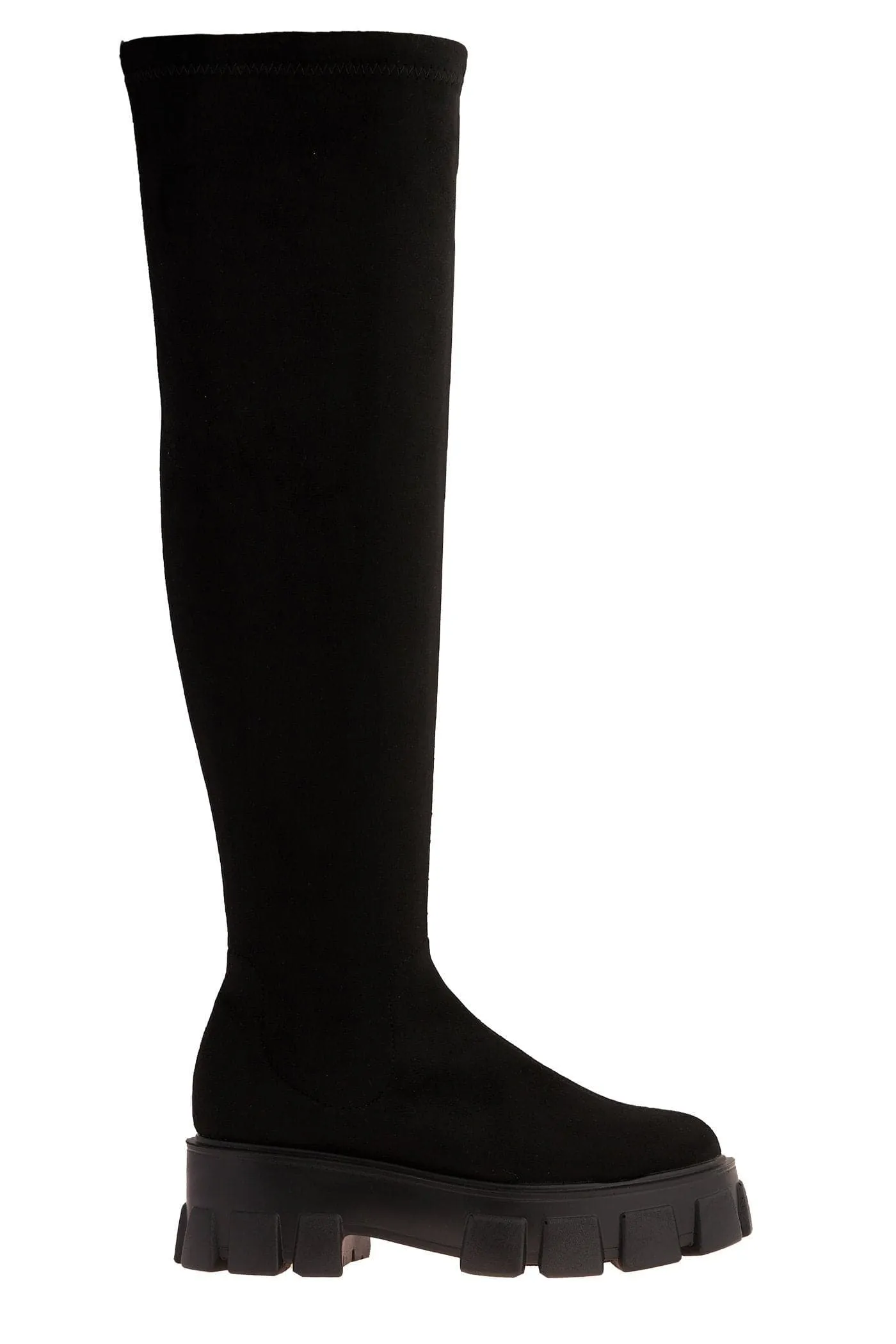 Keely Lycra Stretch OTK Boot in Black Suede