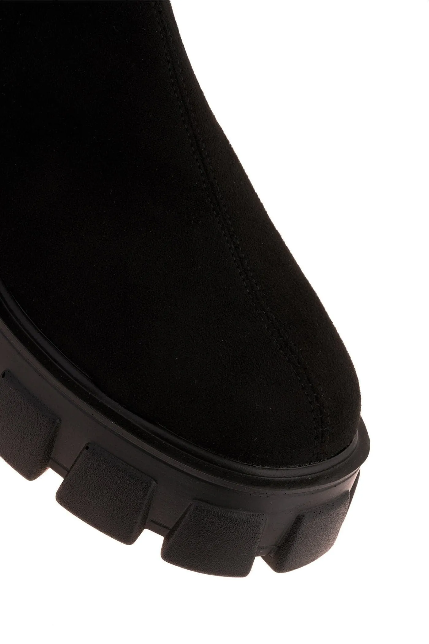 Keely Lycra Stretch OTK Boot in Black Suede