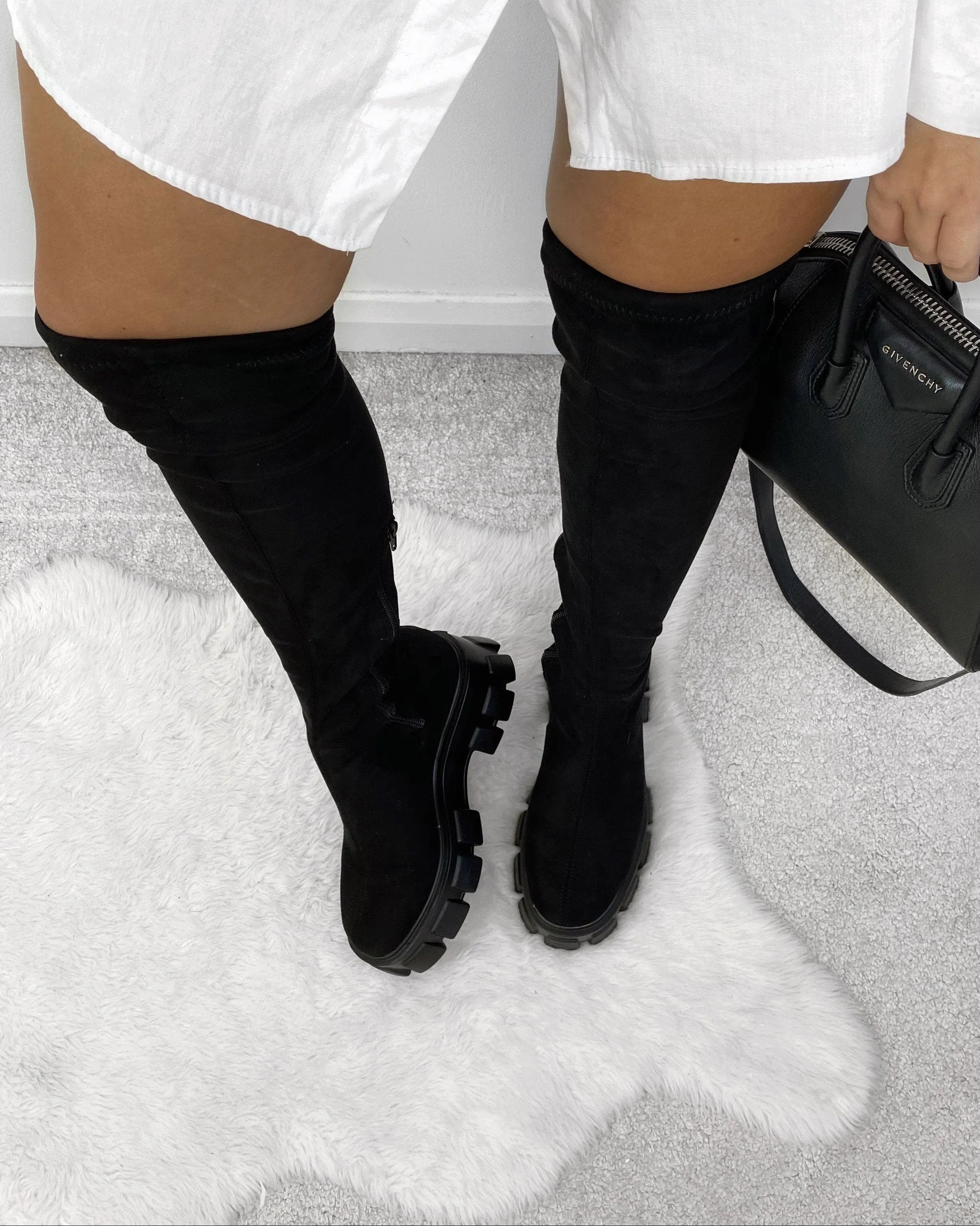 Keely Lycra Stretch OTK Boot in Black Suede
