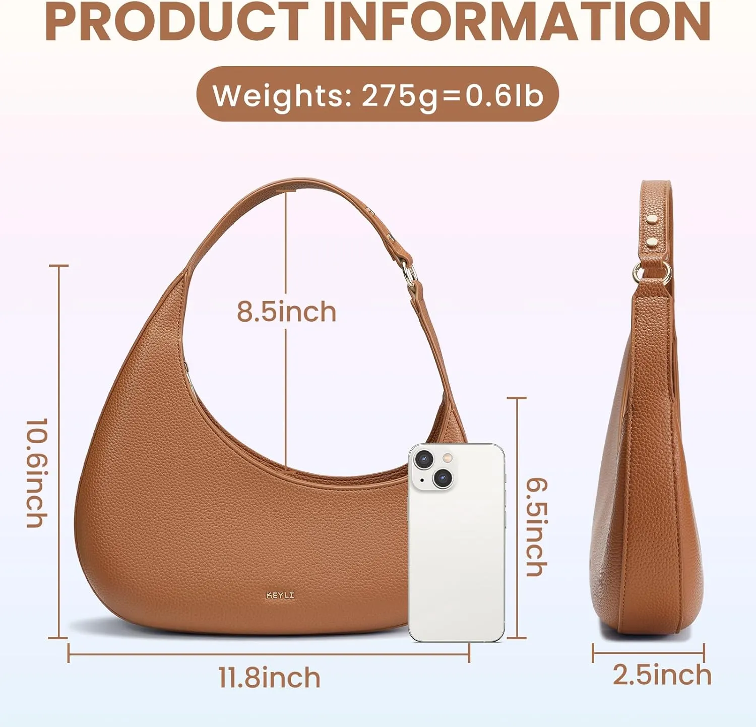 Keyli Shoulder Bag for Women Trendy Casual Leather Shoulder Purses lightweight Handbags Clutches with Zipper closure