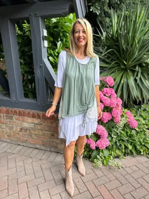 Khaki Layered Tie Detail Dress Wendy