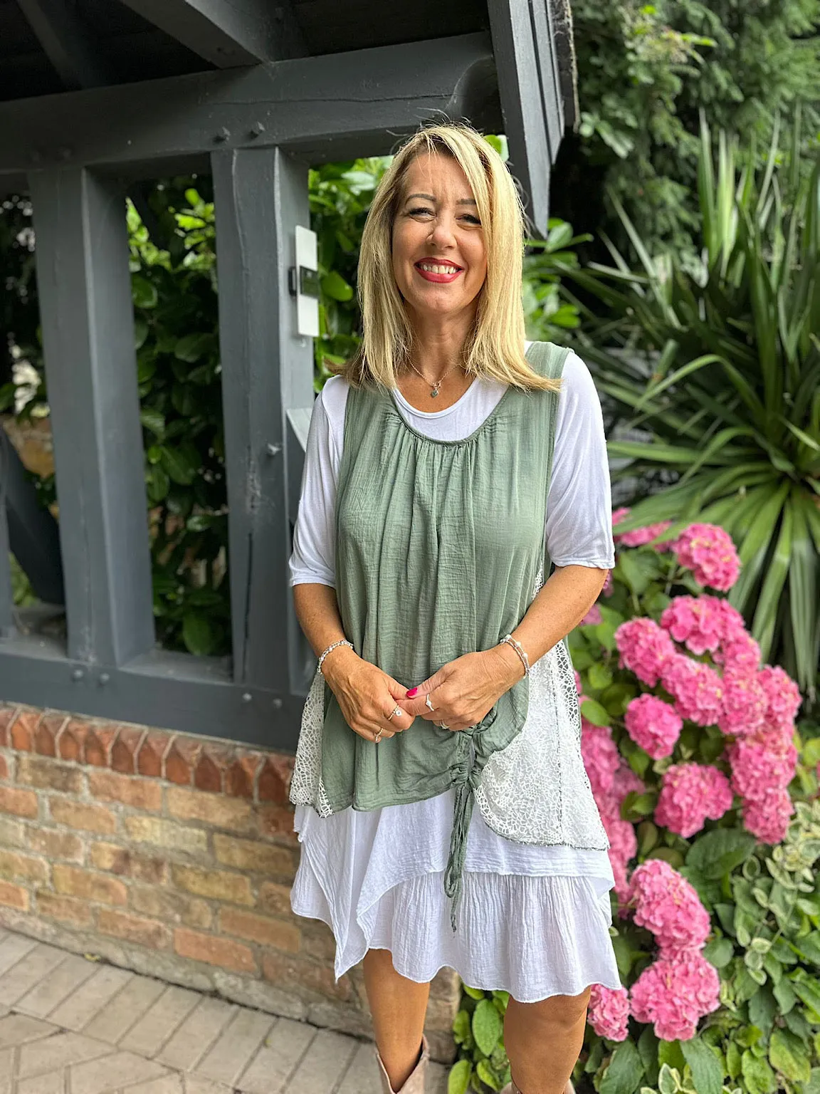Khaki Layered Tie Detail Dress Wendy
