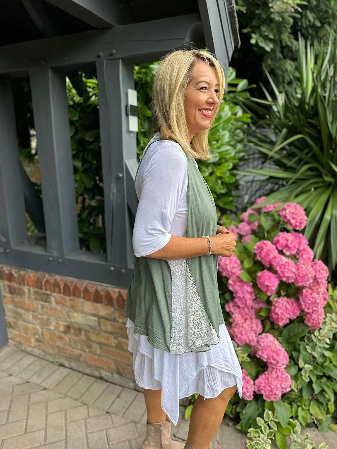 Khaki Layered Tie Detail Dress Wendy