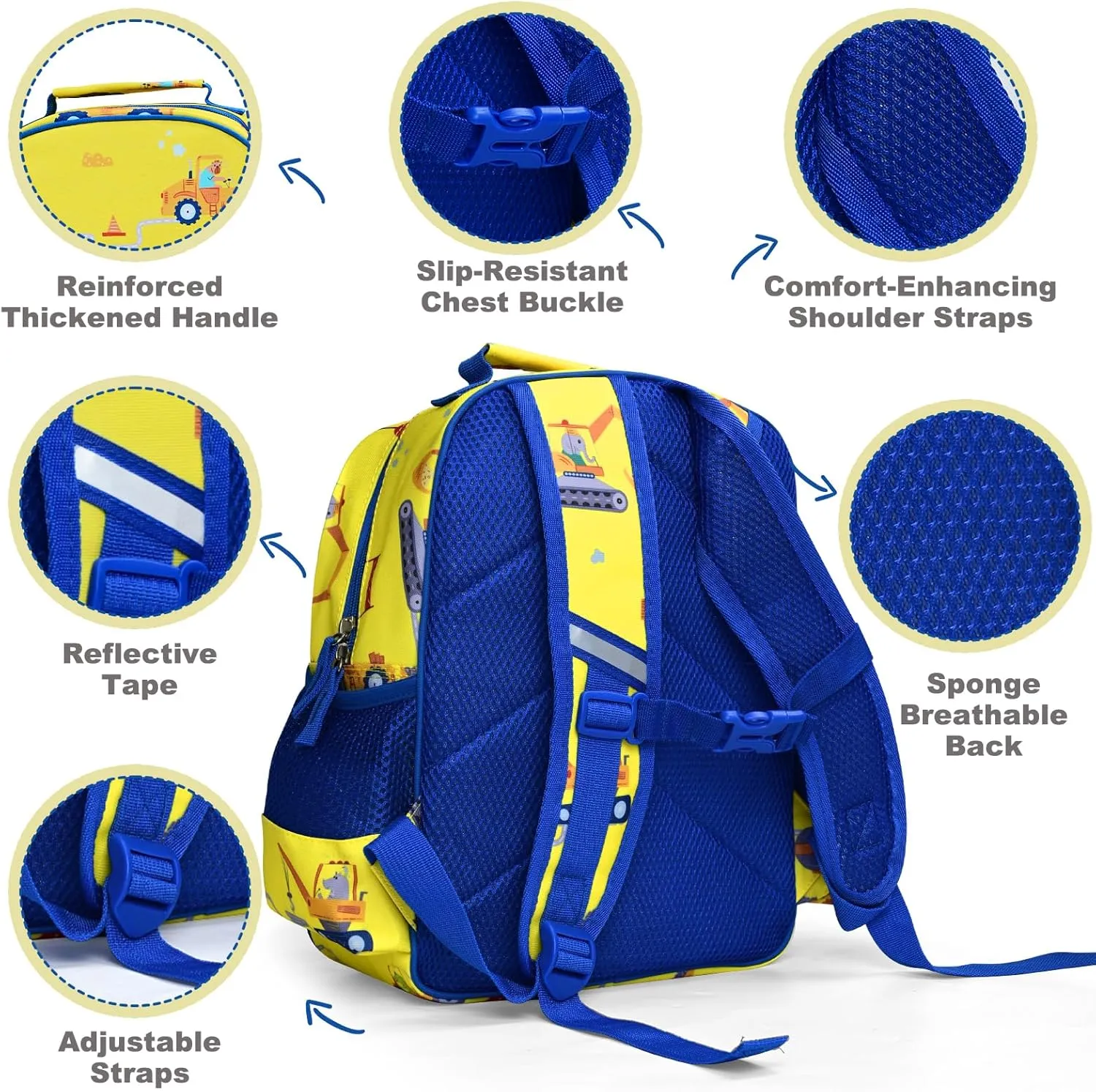 Kids Backpack for Boys Girls, Toddler Backpack Child Bookbag for Preschool Kindergarten Travel Daycare Water-Resistant Lightweight 12 Inches (Construction)