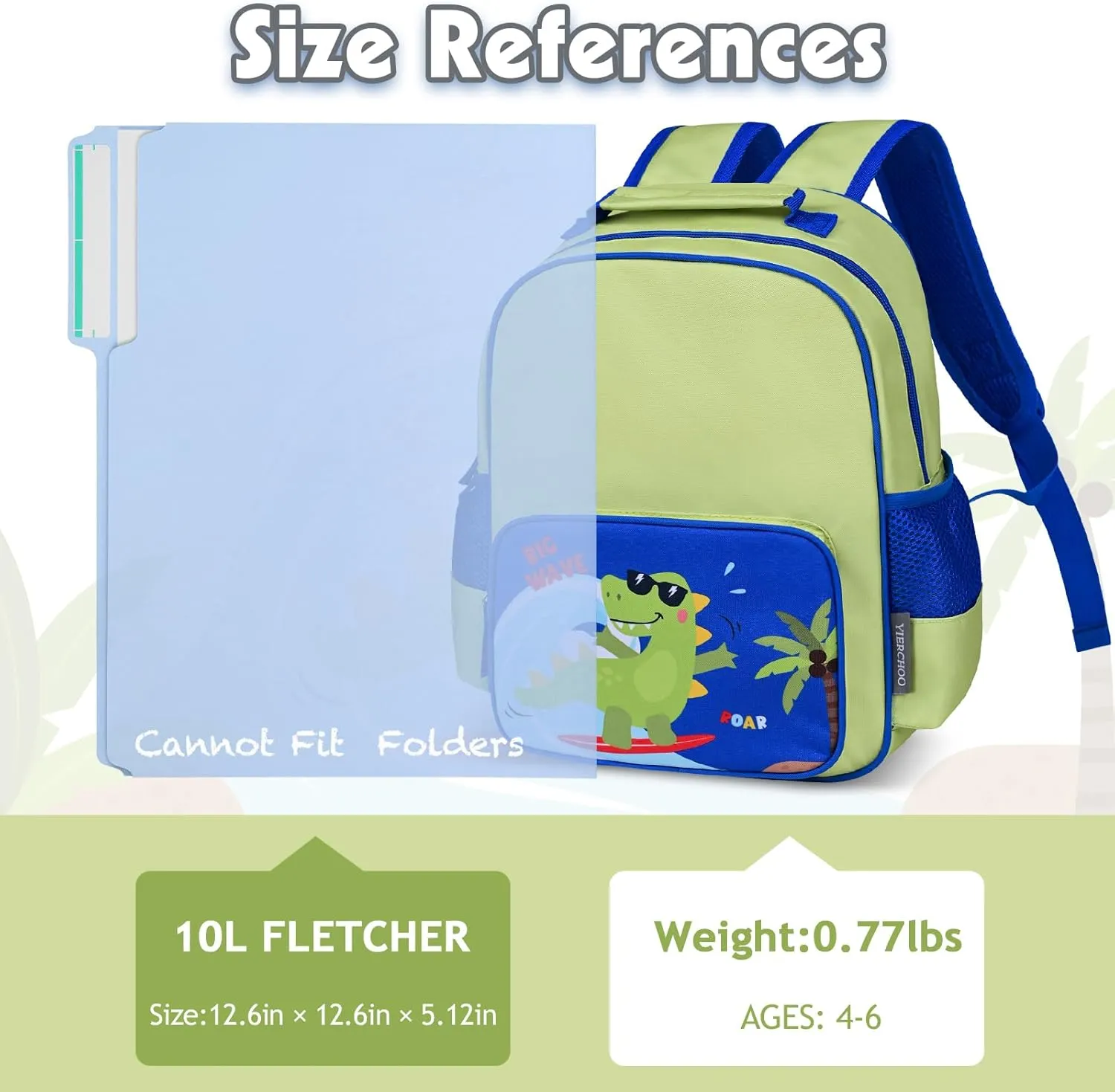 Kids Backpack for Boys Girls, Toddler Backpack Child Bookbag for Preschool Kindergarten Travel Daycare Water-Resistant Lightweight 12 Inches (Dinosaur)