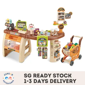 Kid's Pretend Shopping Toy Cart Set Shopping Cart Cashier Ice Cream Stand Toy Set Pretend Play Boys Girls Birthday Gift