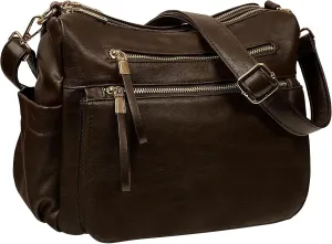 KOGTLA Women's Crossbody Shoulder Bag Roomy Multi Pockets Purse Handbag Travel Satchel Hobo Messenger Bag Dark Coffee
