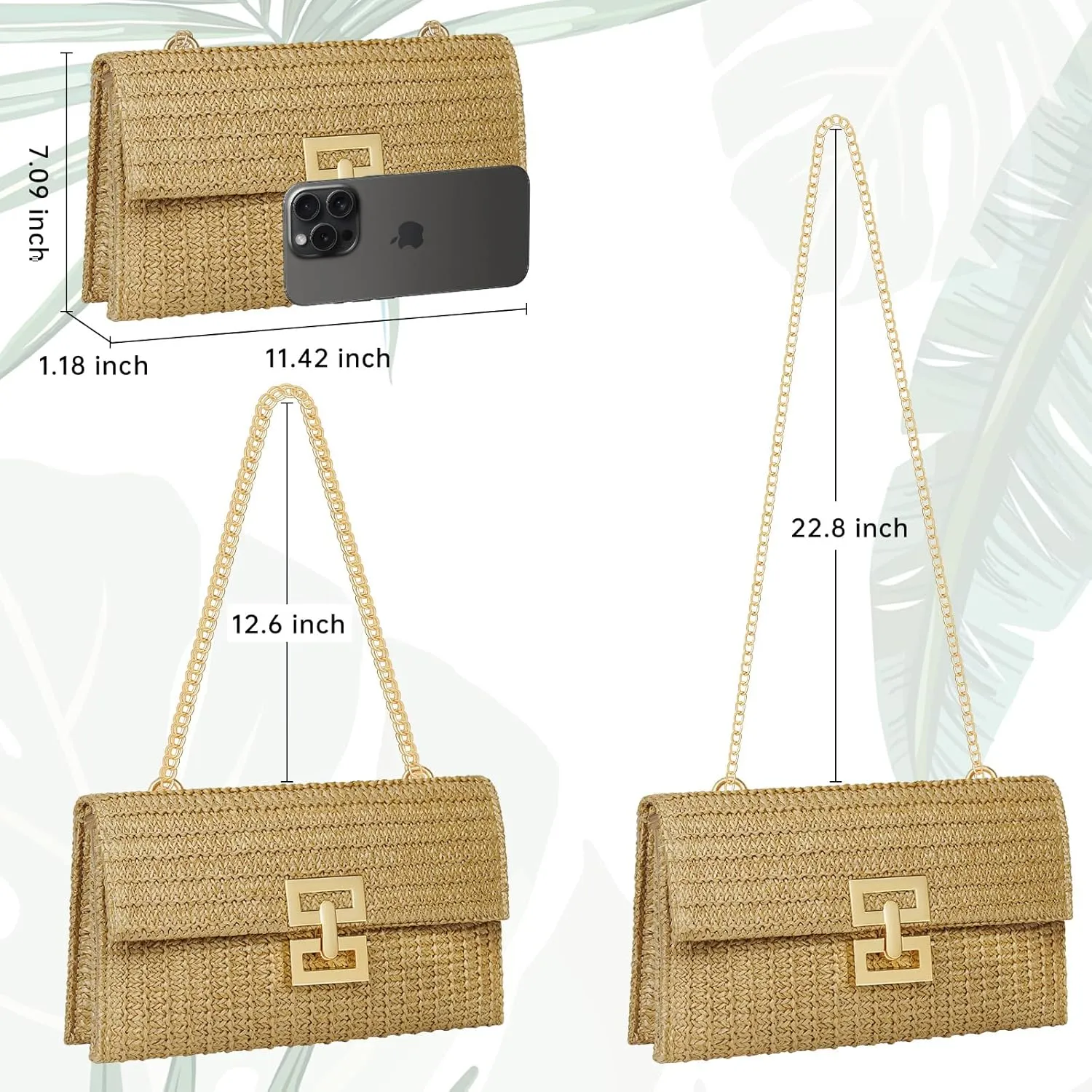 Kseymeir Straws Clutch Purses Raffia Beach Bag Woven Summer Purses Straw Crossbody Bag