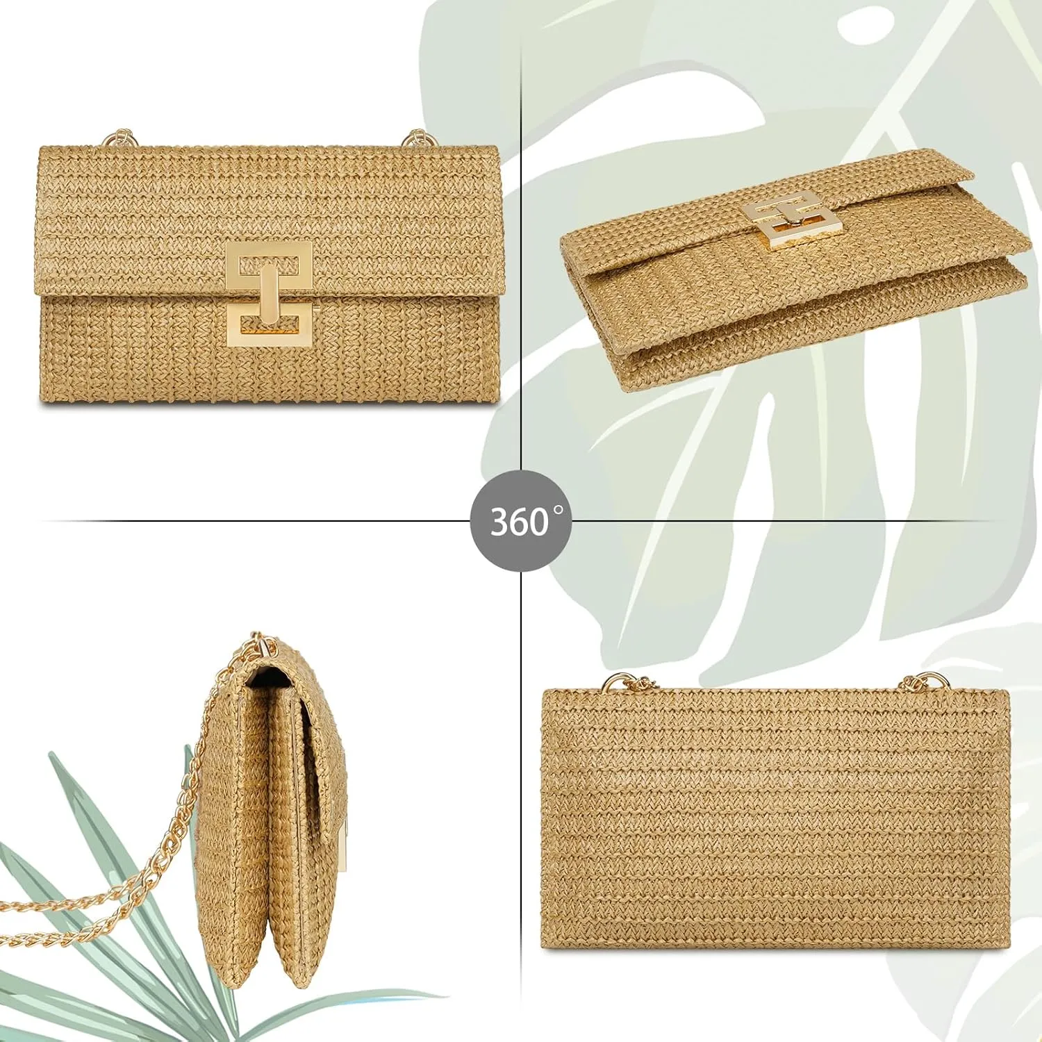 Kseymeir Straws Clutch Purses Raffia Beach Bag Woven Summer Purses Straw Crossbody Bag