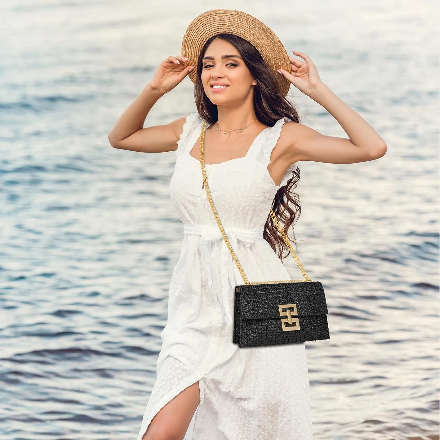 Kseymeir Straws Clutch Purses Raffia Beach Bag Woven Summer Purses Straw Crossbody Bag
