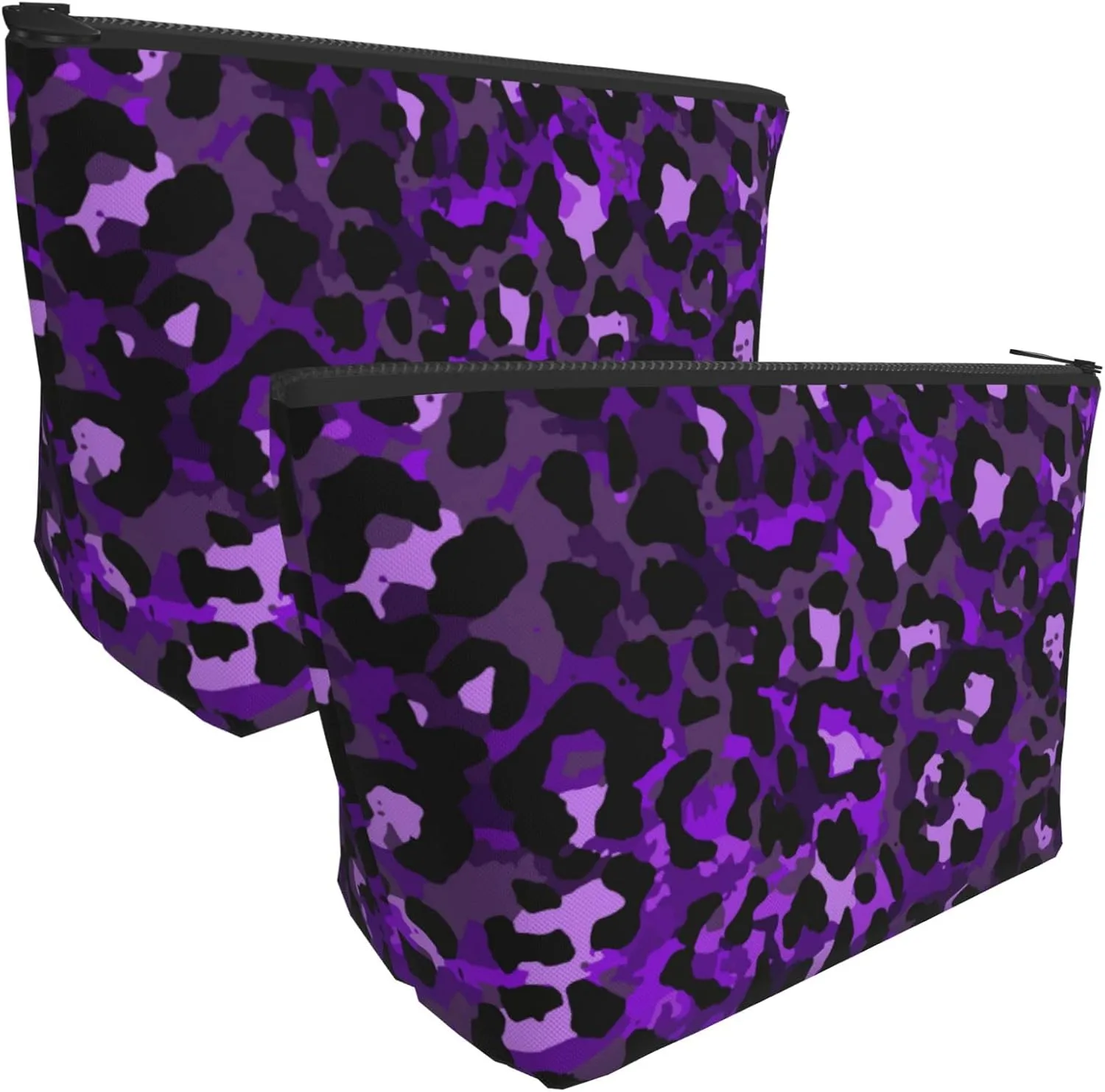 Ladies Makeup Bags Roomy Pouch Purse With Zipper Portable Travel Cosmetic Bag For Birthday Gifts Roomy purple cheetah leopard print Toiletry Bags