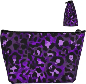 Ladies Makeup Bags Roomy Pouch Purse With Zipper Portable Travel Cosmetic Bag For Birthday Gifts Roomy purple cheetah leopard print Toiletry Bags