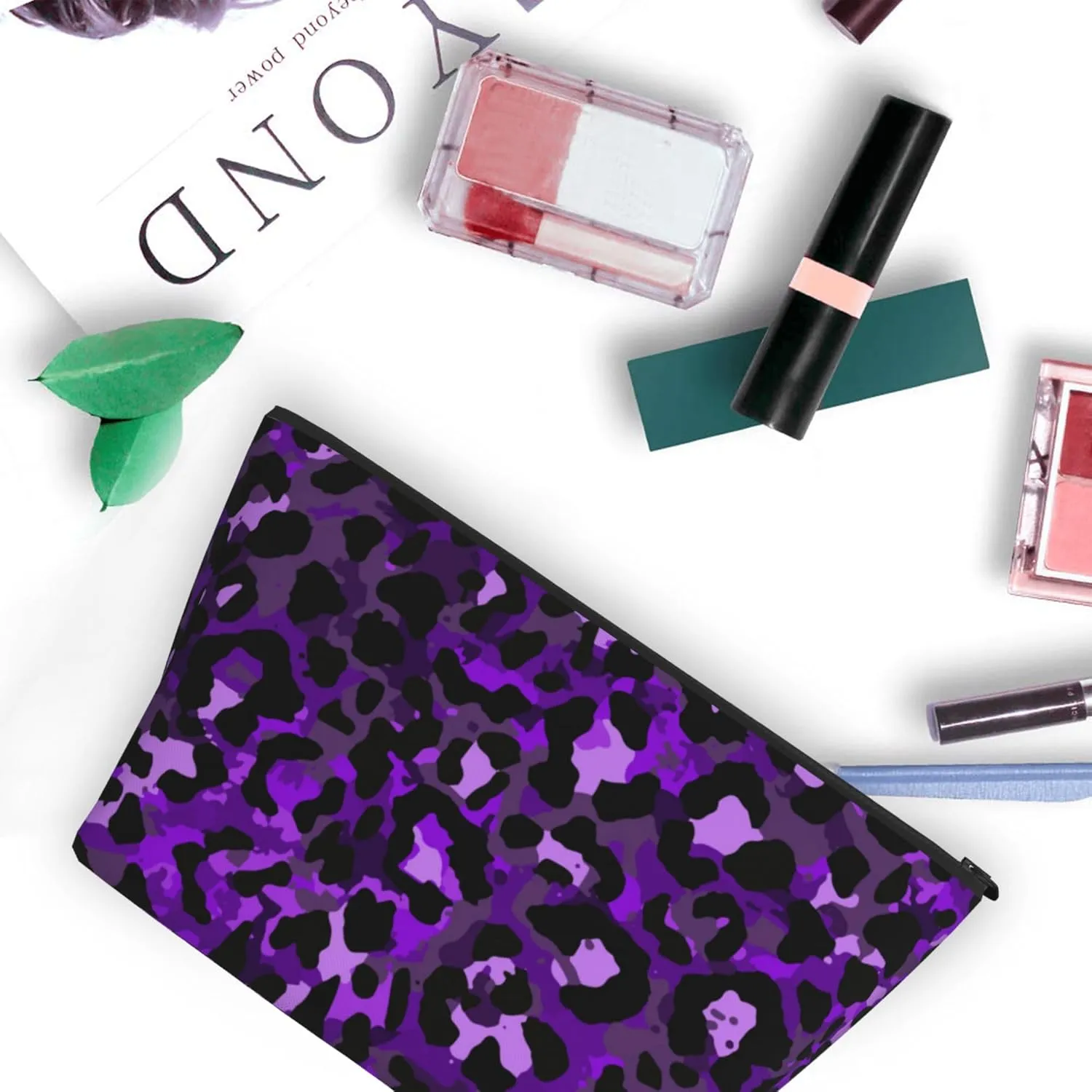 Ladies Makeup Bags Roomy Pouch Purse With Zipper Portable Travel Cosmetic Bag For Birthday Gifts Roomy purple cheetah leopard print Toiletry Bags