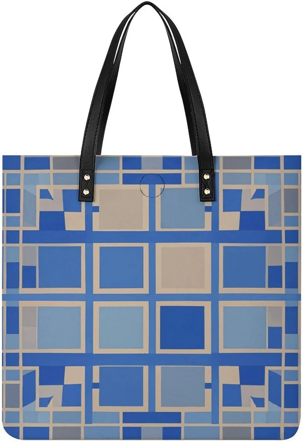 Ladies Soft Leather Wallet Leather Printed Handbags for Women Blue Beige Square Pattern Printed Satchel Tote Fashion Shoulder Bag Purses