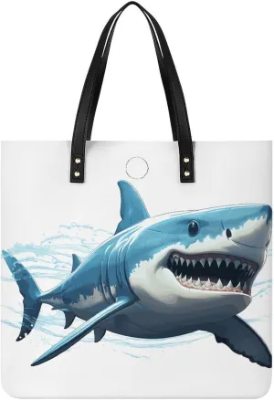 Ladies Soft Leather Wallet Leather Printed Handbags for Women Blue Shark Printed Satchel Tote Fashion Shoulder Bag Purses