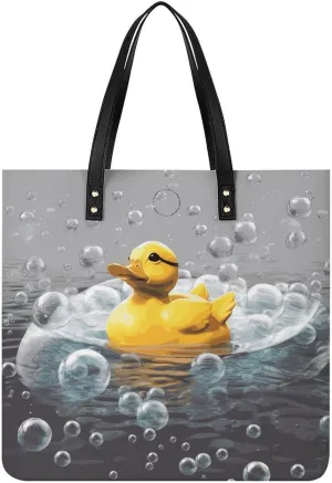 Ladies Soft Leather Wallet Leather Printed Handbags for Women Bubble Duck Printed Satchel Tote Fashion Shoulder Bag Purses