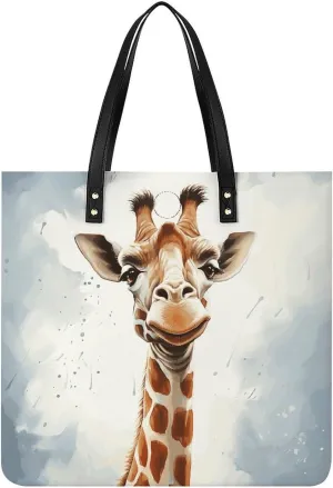 Ladies Soft Leather Wallet Leather Printed Handbags for Women Giraffe Printed Satchel Tote Fashion Shoulder Bag Purses