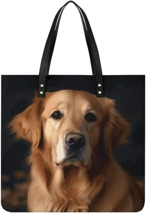 Ladies Soft Leather Wallet Leather Printed Handbags for Women Golden Retriever Printed Satchel Tote Fashion Shoulder Bag Purses
