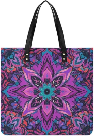 Ladies Soft Leather Wallet Leather Printed Handbags for Women Mandala Stylized Printed Satchel Tote Fashion Shoulder Bag Purses
