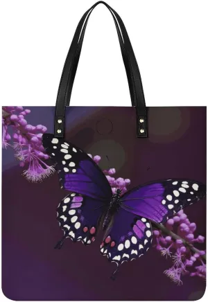 Ladies Soft Leather Wallet Leather Printed Handbags for Women Purple Plum Butterfly Printed Satchel Tote Fashion Shoulder Bag Purses