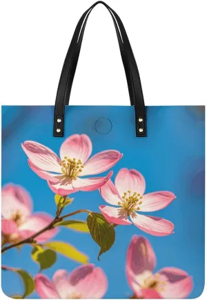 Ladies Soft Leather Wallet Leather Printed Handbags for Women Spring Dogwood Blossoms Printed Satchel Tote Fashion Shoulder Bag Purses