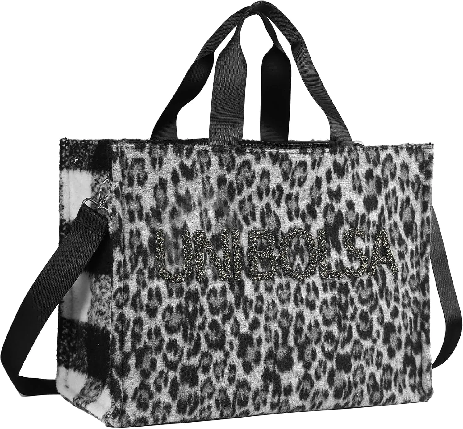 Laptop Tote Bag for Women Leopard Faux Suede Teacher Nurse Tote Bags for Work Travel with Zipper Closure
