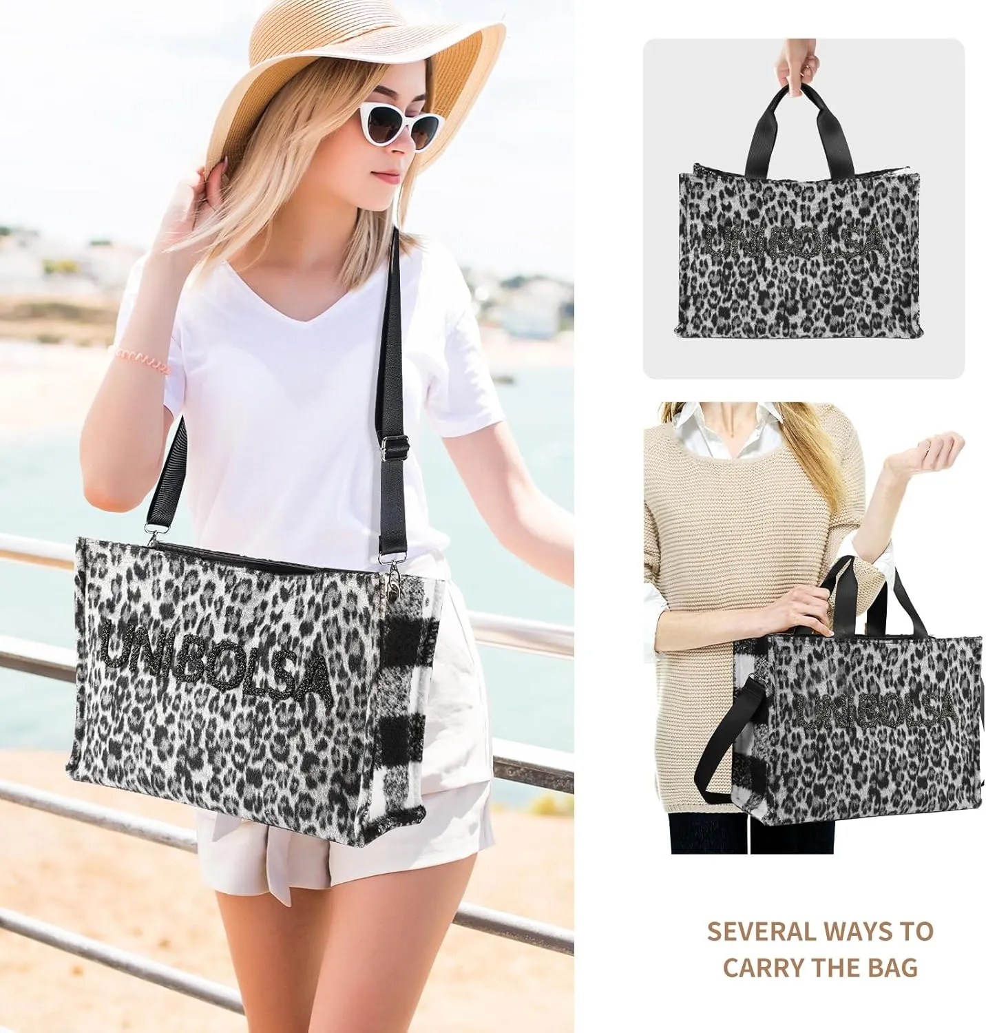 Laptop Tote Bag for Women Leopard Faux Suede Teacher Nurse Tote Bags for Work Travel with Zipper Closure