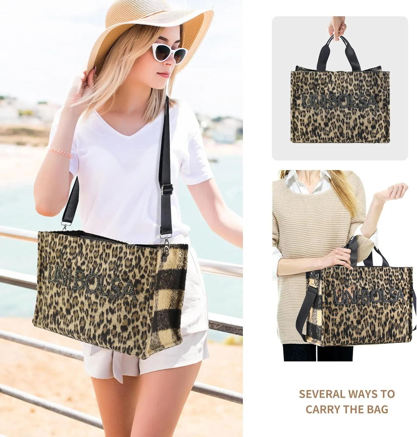 Laptop Tote Bag for Women Leopard Faux Suede Teacher Nurse Tote Bags for Work Travel with Zipper Closure
