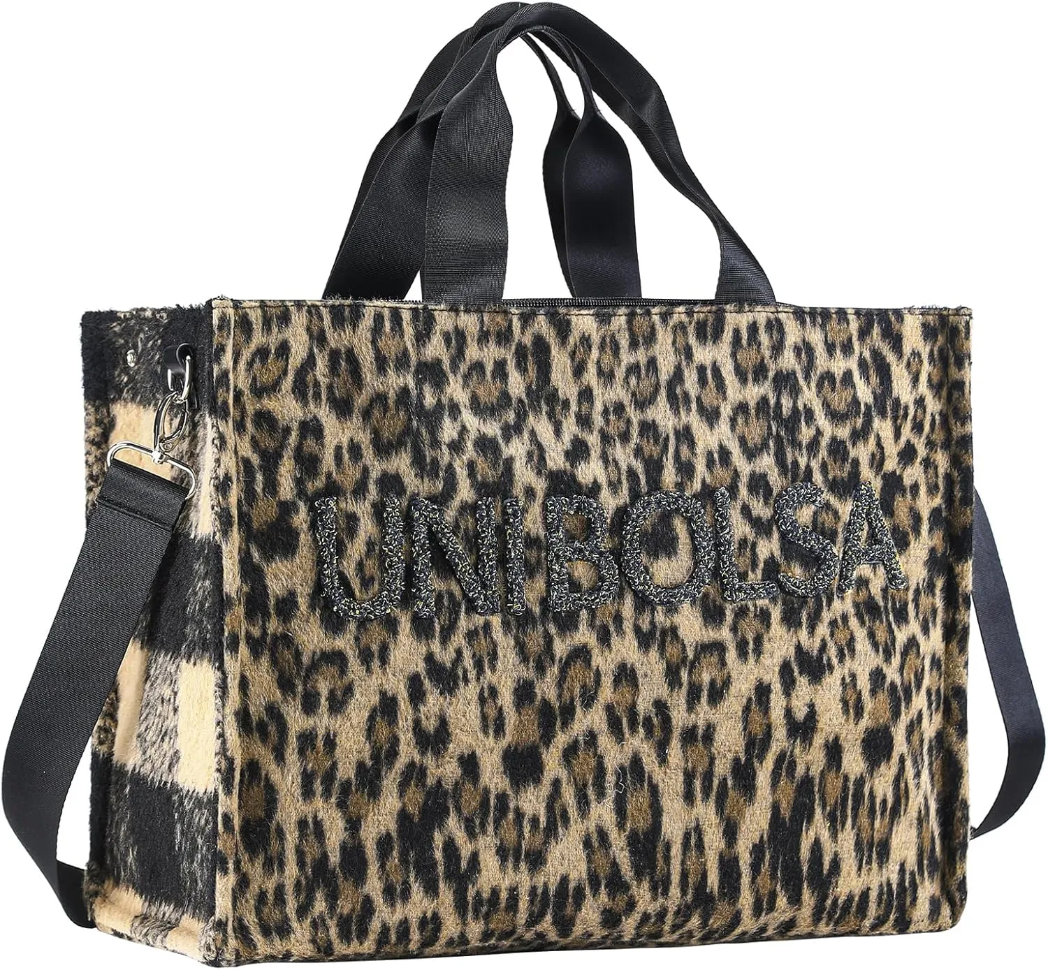 Laptop Tote Bag for Women Leopard Faux Suede Teacher Nurse Tote Bags for Work Travel with Zipper Closure