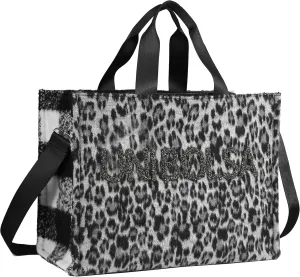 Laptop Tote Bag for Women Leopard Faux Suede Teacher Nurse Tote Bags for Work Travel with Zipper Closure