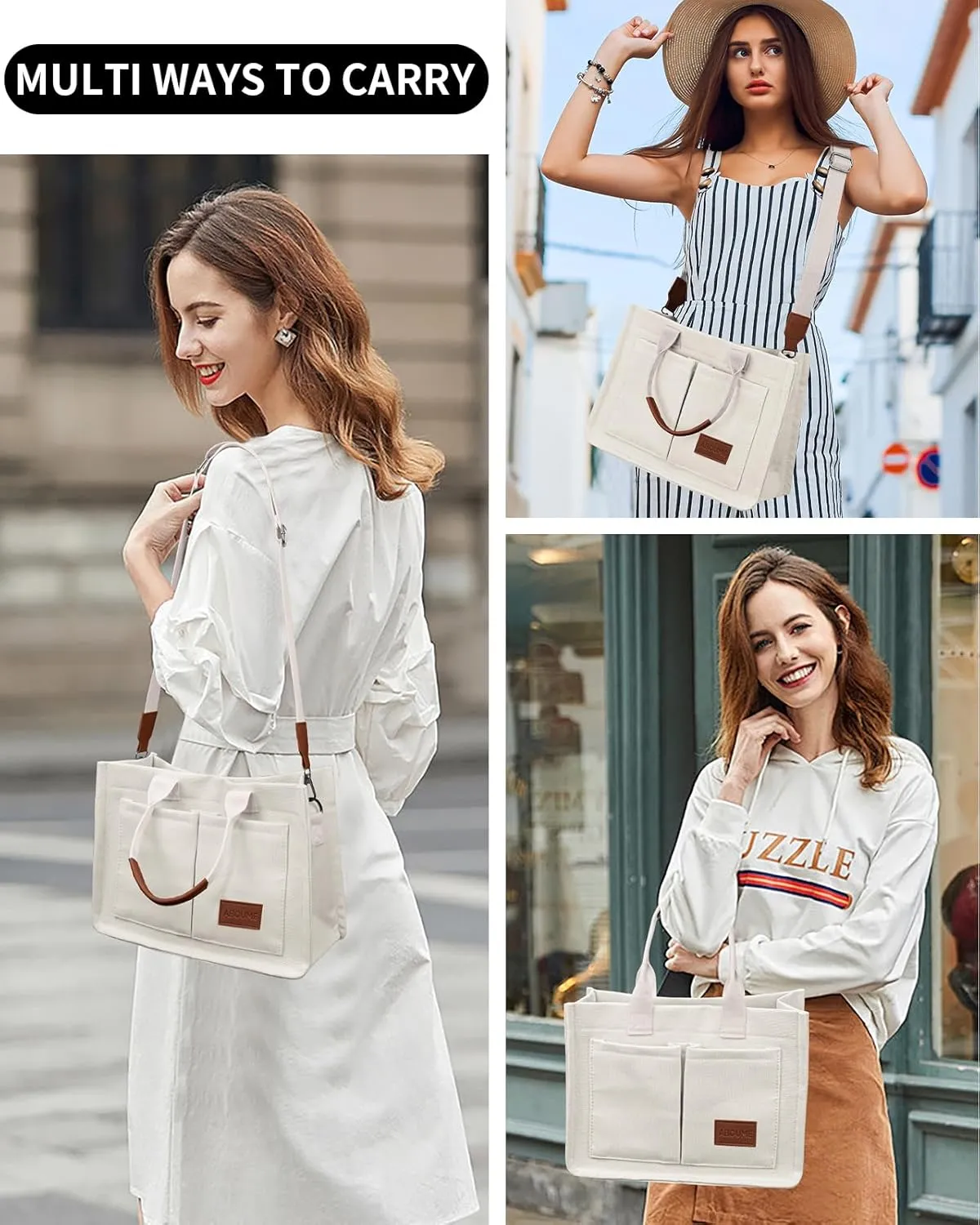 Large Canvas Tote Bag for Women with Compartments Laptop Crossbody Bags Work Book Satchel Purse Travel Gym Shoulder Handbag