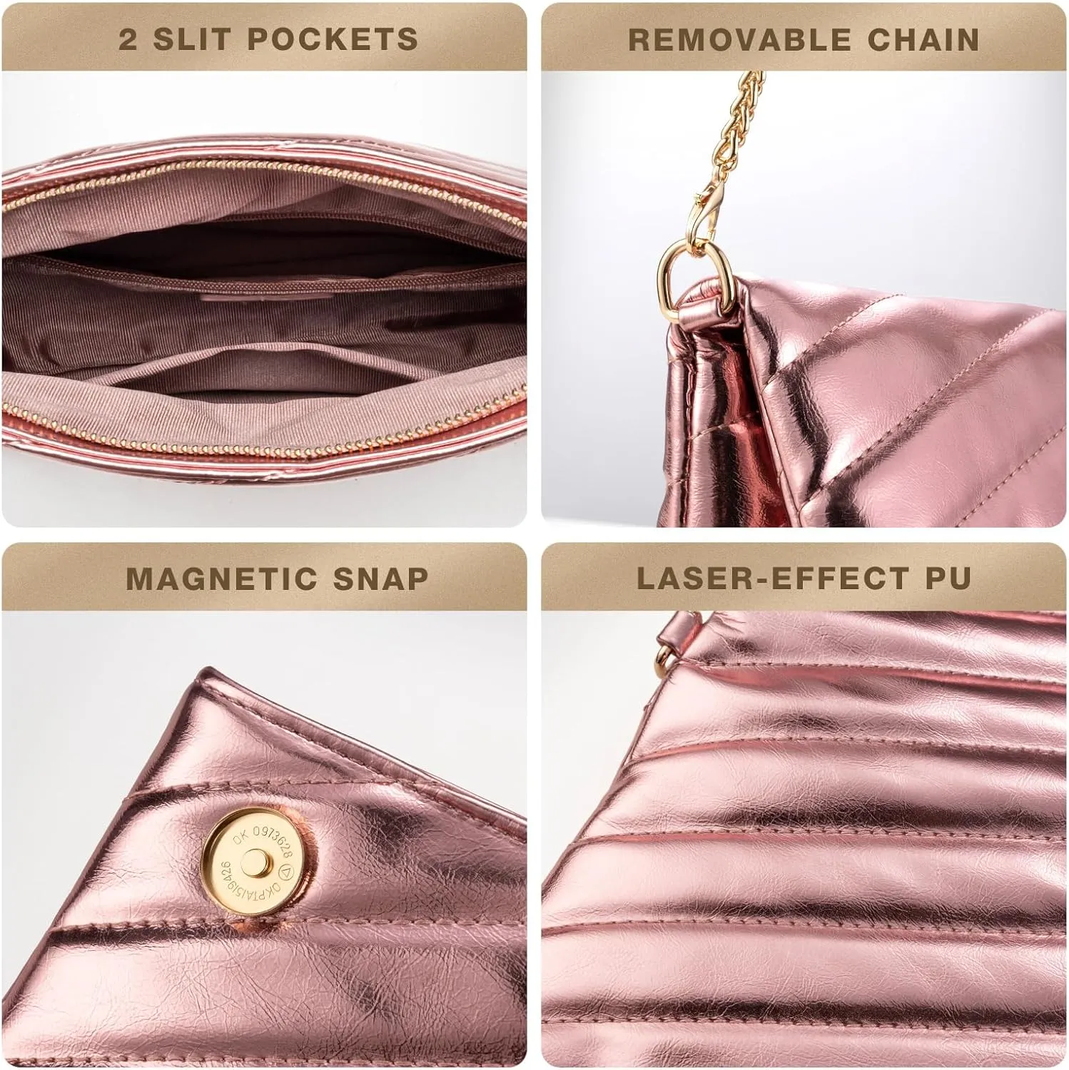 Leather Clutch Evening Purse for Women Envelope Crossbody Bag with Chain Strap Wedding Party Handbags