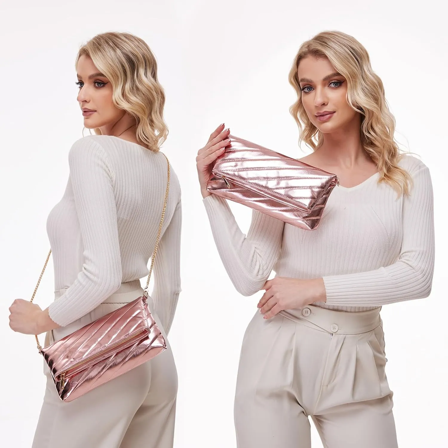 Leather Clutch Evening Purse for Women Envelope Crossbody Bag with Chain Strap Wedding Party Handbags
