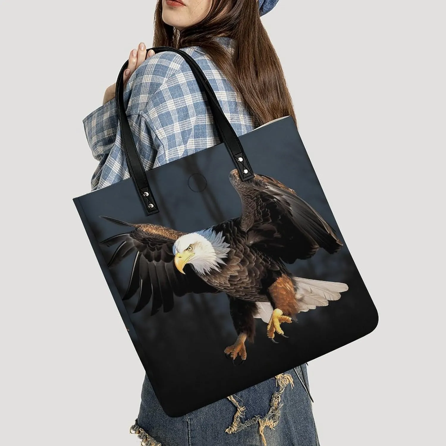 Leather Handbag for Women Tote Bag with Magnetic Buckle Bald Eagle Crossbody Bag Shoulder Bags