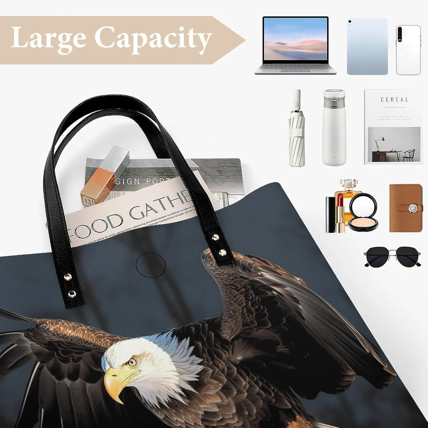 Leather Handbag for Women Tote Bag with Magnetic Buckle Bald Eagle Crossbody Bag Shoulder Bags