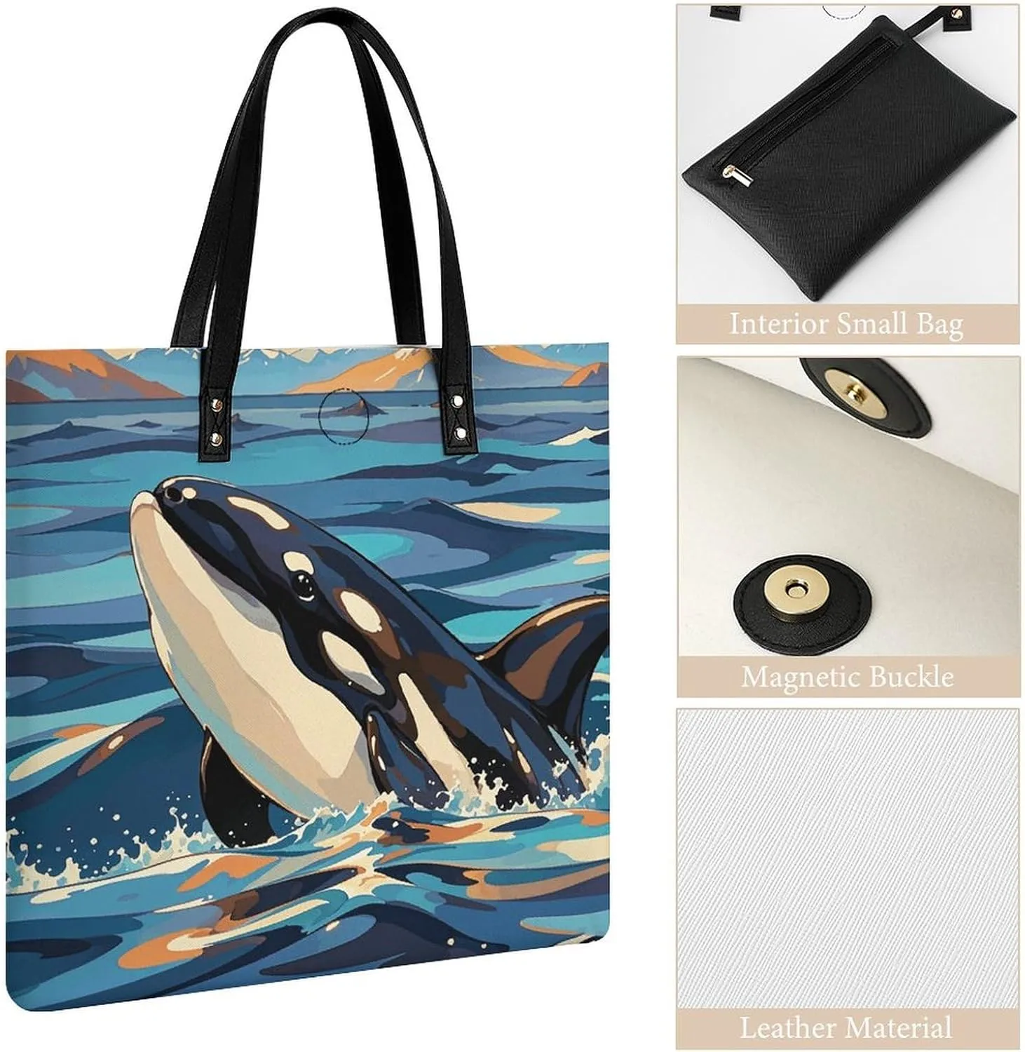 Leather Handbag for Women Tote Bag with Magnetic Buckle Bald Eagle Crossbody Bag Shoulder Bags