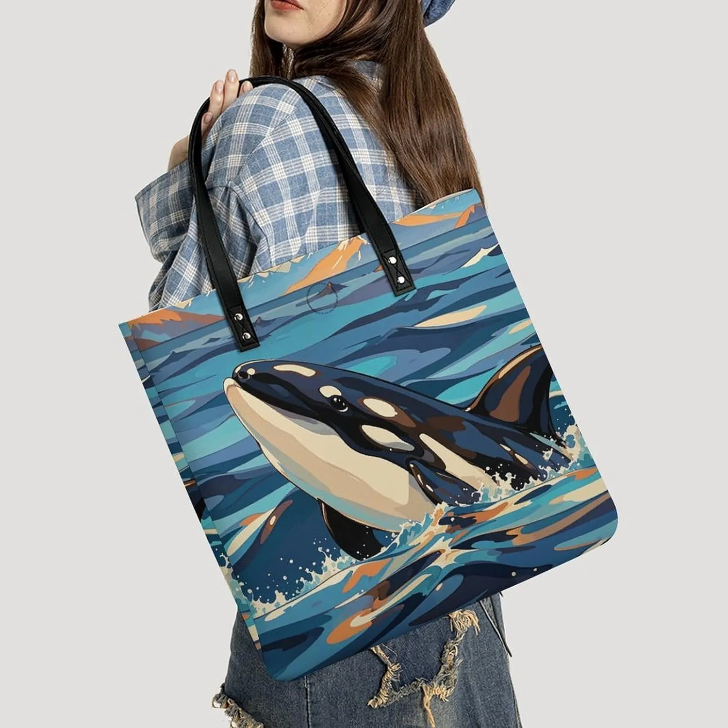 Leather Handbag for Women Tote Bag with Magnetic Buckle Bald Eagle Crossbody Bag Shoulder Bags